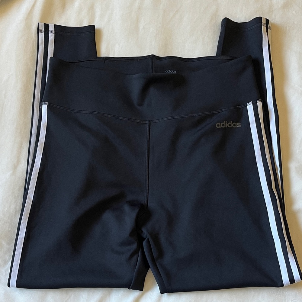 Adidas Aeroready Black Leggings with 3 White Stripe